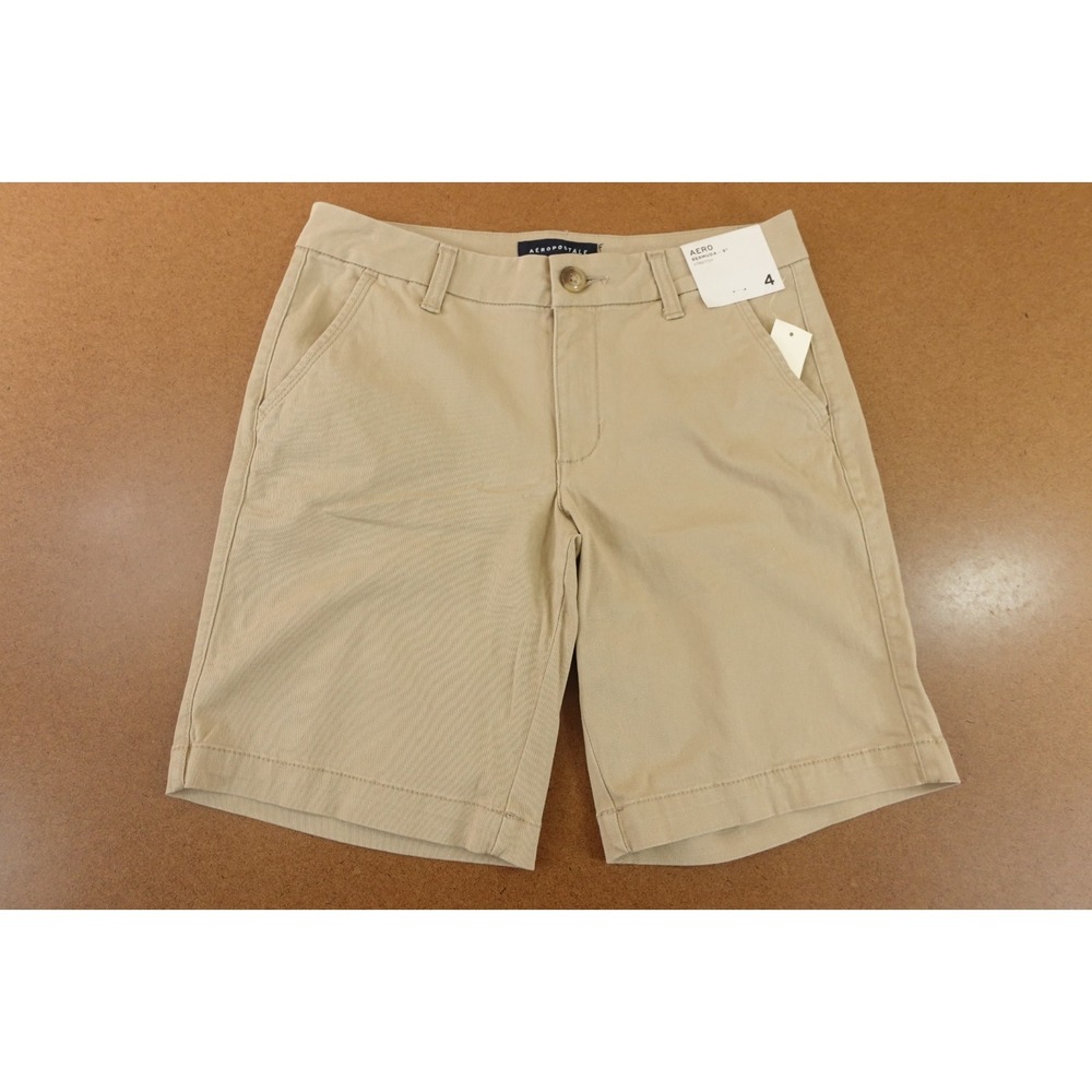 Aeropostale Womens 4 Summer Tan Stretch Comfort Low-Rise Uniform Bermuda Shorts